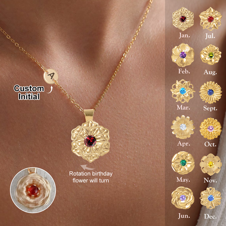 Personalized Custom Initial Fidget Spinner Birth Flower Necklace